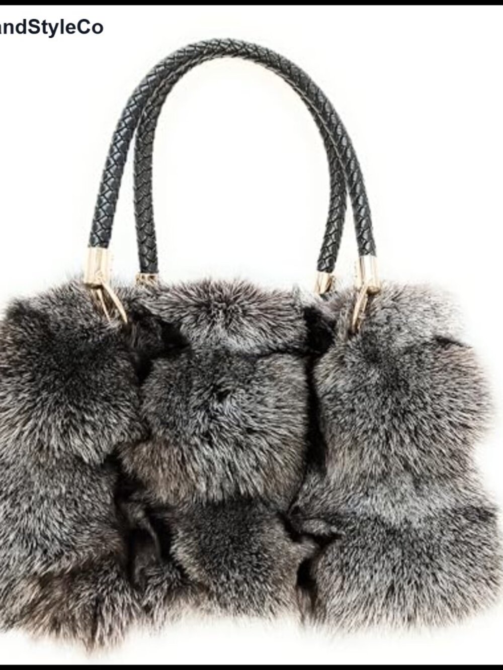 Genuine Fox Fur Handbag Leather Strap Trapezoid Shoulder Bag